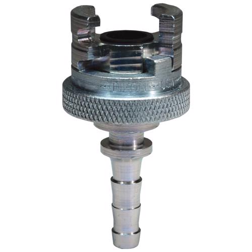 Trivalent Chrome Plated Steel Dual-Lock™ P-Series Thor Interchange Hose Barb Coupler with Knurled Flanged Sleeve